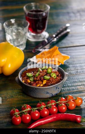 Chili con carne with nachos Stock Photo