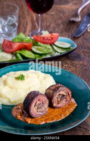 German meat roulade with mashed potatoes Stock Photo