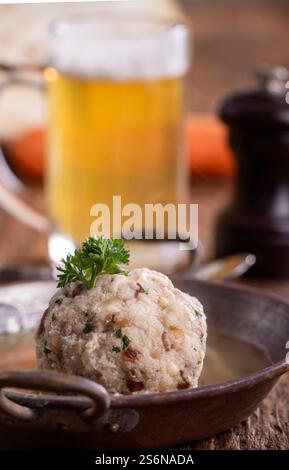 Austrian soup in a copper pot Stock Photo