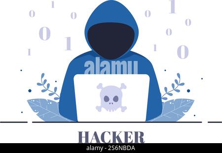 Hacker Using Computer Server to Activity Hacked Database, Network Storage, Social Account, Credit Card or Security. Background Vector Illustration Stock Vector