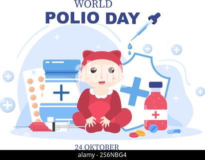 World Polio Day Background Which is Celebrated on October 24 Medicine to Life-Threatening Disease Caused by the Poliovirus. Vector Illustration Stock Vector