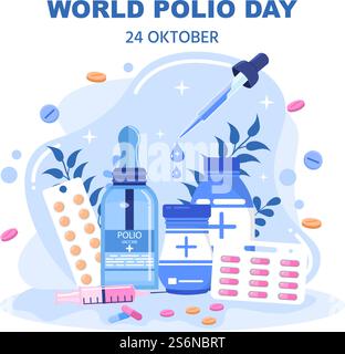 World Polio Day Background Which is Celebrated on October 24 Medicine to Life-Threatening Disease Caused by the Poliovirus. Vector Illustration Stock Vector