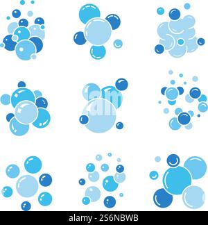 Soap bubbles. Underwater aquarium balls foam splashes glyph and boiling vector effects. Foam and soap bubble, splash water ball illustration. Soap bubbles. Underwater aquarium balls foam splashes glyph and boiling vector effects Stock Vector