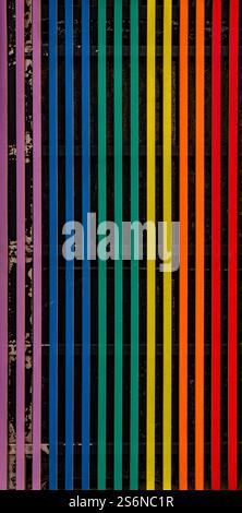 A colorful rainbow is displayed on a black background. The rainbow is made up of many different colored lines, each one slightly different from the ne Stock Photo