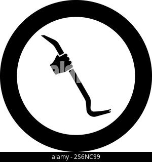 Crowbar in hand holding tool use Arm using Multifunctional utility bar icon in circle round black color vector illustration solid outline style simple image. Crowbar in hand holding tool use Arm using Multifunctional utility bar icon in circle round black color vector illustration solid outline style image Stock Vector