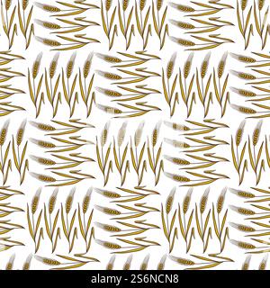 Harvesting time in autumn, spikelets seamless pattern. Organic ingredient for baking, bakery products. Fall season, golden cops agriculture and farming. Background or print vector in flat style. Autumn harvesting, wheat spikelets, crops spikes seamless pattern Stock Vector