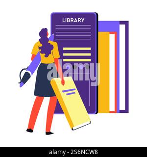 Woman reading books, studying and obtaining new skills. Lady preparing for exams or homework. Development and education, lady with textbook writing info down, lecture notes, vector in flat style. Self education and development, skills obtaining by reading Stock Vector