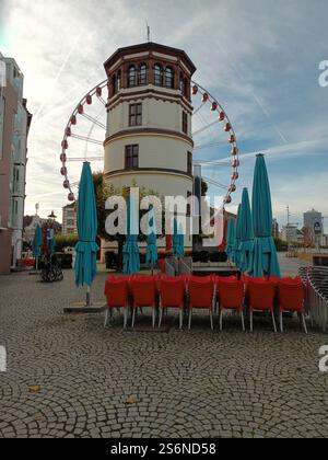 Historic tower on the Burgplatz in Düsseldorf Stock Photo