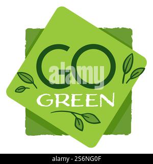 Ecologically friendly products emblems or labels, package or logotype. Isolated banner with geometric shapes and leaves, inscription and botany. Recycling and environment care. Vector in flat style. Go green emblem or label for ecological products Stock Vector