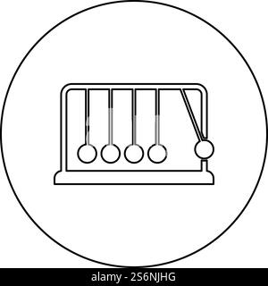 Cradle Newton Metal metronome Newton&rsquo;s balance equipment Relax motion Balancing balls Pendulum icon in circle round black color vector illustration solid outline style simple image. Cradle Newton Metal metronome Newton&rsquo;s balance equipment Relax motion Balancing balls Pendulum icon in circle round black color vector illustration solid outline style image Stock Vector