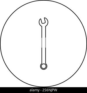 Wrench hexagon Spanner Hand tool Mechanic engineer instrument icon in circle round black color vector illustration solid outline style simple image. Wrench hexagon Spanner Hand tool Mechanic engineer instrument icon in circle round black color vector illustration solid outline style image Stock Vector