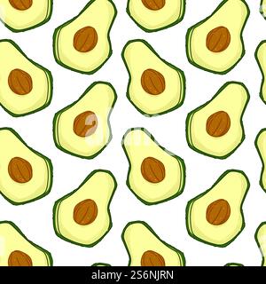 Healthy eating and nutrition, avocado with seeds repeatable print. Dieting and consuming vegetable. Background for menu or recipe ingredient. Seamless pattern, vector in flat style illustration. Avocado fruit with seed, fresh veggie pattern Stock Vector
