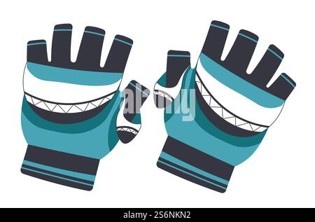 Warm gloves for winter sports or activities outdoors. Isolated clothes, accessories for men or women Mittens for bike, seasonal clothing for wearing. Pair of stylish outerwear. Vector in flat style. Sportive gloves for skiing or winter sports games Stock Vector