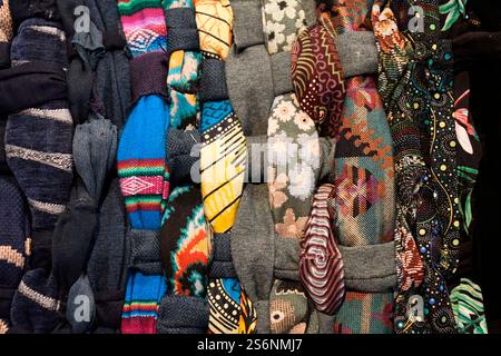 Rag rug woven from colorful fabrics Stock Photo