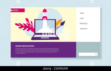 Obtaining education at home, distant learning. Courses for school children, students and adults. Studying and reading via laptop or computer. Website or webpage, landing page flat style vector. Home education, platform with tasks and homework system Stock Vector
