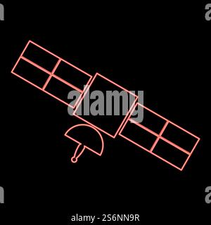Neon satellite icon black color in circle outline vector illustration red color vector illustration flat style light image. Neon satellite icon black color in circle red color vector illustration flat style image Stock Vector