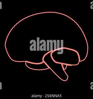 Neon brain icon black color in circle red color vector illustration ...