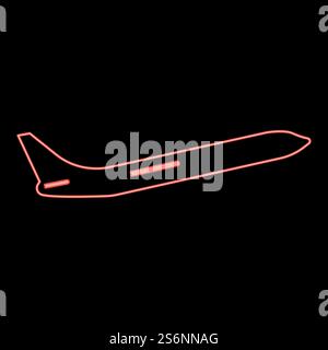Neon airplane red color vector illustration flat style light image. Neon airplane red color vector illustration flat style image Stock Vector