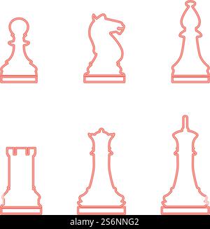 Neon chess pieces red color vector illustration flat style light image. Neon chess pieces red color vector illustration flat style image Stock Vector