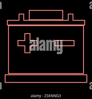 Neon car battery red color vector illustration flat style light image. Neon car battery red color vector illustration flat style image Stock Vector