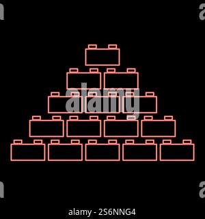 Neon building block red color vector illustration flat style light image. Neon building block red color vector illustration flat style image Stock Vector