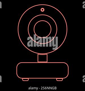 Neon web camera red color vector illustration flat style light image. Neon web camera red color vector illustration flat style image Stock Vector