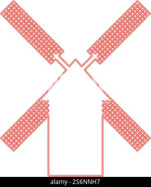 Neon mill red color vector illustration flat style light image. Neon mill red color vector illustration flat style image Stock Vector