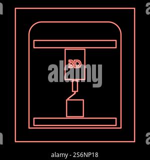 Neon 3d printer red color vector illustration flat style light image. Neon 3d printer red color vector illustration flat style image Stock Vector