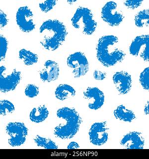 Animalistic abstract blue print brushes, isolated minimalist texture. Animalistic repeatable scribbles and ornaments. Fashion and trends, creative design. Seamless pattern, vector in flat style. Blue abstract spots, repeatable animalistic print Stock Vector