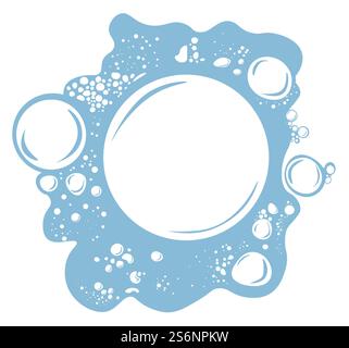 Bubbly waters, foam with bubbles. Washing and cleaning product, cosmetology care. Mousse or shaving creme, detergent of bath foaming. Laundry splashes, isolated soapsuds vector in flat style. Foamy water, bubbles of washing foam liquid vector Stock Vector