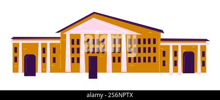 Exterior facade of school, college or university. Isolated icon of educational establishment in city. Building architecture with classrooms and rooms. Campus for students and pupils, vector in flat. Educational establishment, school or university exterior design vector Stock Vector
