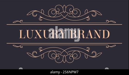 Vintage gold logotype for luxury brand. Isolated icon representing company or business production, elegant and sophisticated emblem with wavy lines and curves. Premium quality vector in flat. Luxury brand vintage gold logotype with ornaments vector Stock Vector