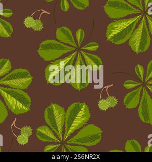 Foliage and leafage seamless pattern isolated on black. Deciduous print with autumn leaves falling from trees, branches or twigs defoliation. Park or forest scenery, vector in flat style illustration. Autumn leaves falling from trees, foliage and leafage Stock Vector