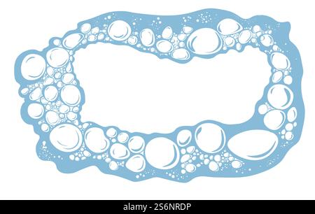 Bubbly water or foam with bubbles, isolated banner with copy space. Creamy liquid soapsuds, or mousse used in cosmetics. Washing or cleaning liquid, hygiene or bathing, place for text, vector in flat. Bubbles and foam, banner with copy space vector Stock Vector