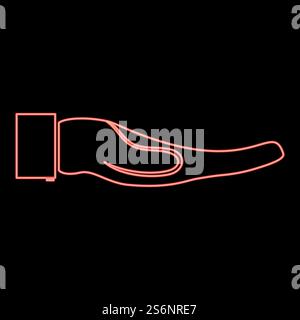 Neon hand red color vector illustration flat style light image. Neon hand red color vector illustration flat style image Stock Vector