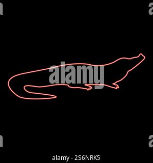 Neon crocodile red color vector illustration flat style light image. Neon crocodile red color vector illustration flat style image Stock Vector
