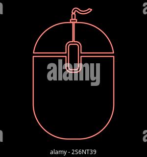 Neon pc mouse red color vector illustration flat style light image. Neon pc mouse red color vector illustration flat style image Stock Vector
