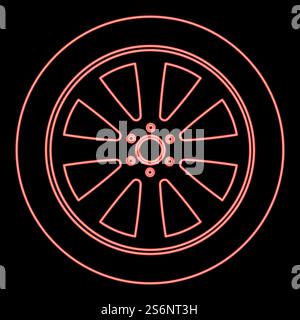 Neon car wheel red color vector illustration flat style light image. Neon car wheel red color vector illustration flat style image Stock Vector