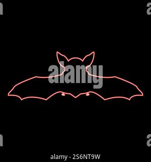 Neon night bat red color vector illustration flat style light image. Neon night bat red color vector illustration flat style image Stock Vector