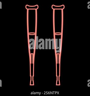 Neon pair of crutches red color vector illustration flat style light image. Neon pair of crutches red color vector illustration flat style image Stock Vector
