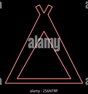 Neon tourist tent icon black color in circle red color vector ...