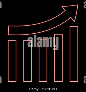 Neon growing graph red color vector illustration flat style light image. Neon growing graph red color vector illustration flat style image Stock Vector