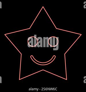 Neon smiling star red color vector illustration flat style light image. Neon smiling star red color vector illustration flat style image Stock Vector