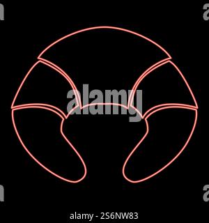 Neon croissant red color vector illustration flat style light image. Neon croissant red color vector illustration flat style image Stock Vector
