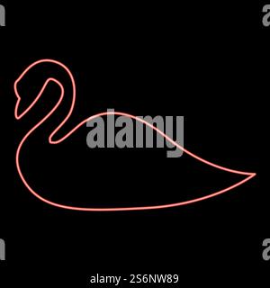 Neon swan icon black color in circle outline vector illustration red color vector illustration flat style light image. Neon swan icon black color in circle red color vector illustration flat style image Stock Vector