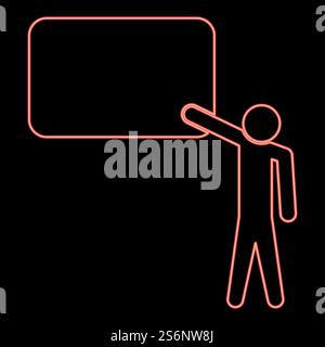 Neon teacher standing near blackboard icon black color in circle outline vector illustration red color vector illustration flat style light image. Neon teacher standing near blackboard icon black color in circle red color vector illustration flat style image Stock Vector