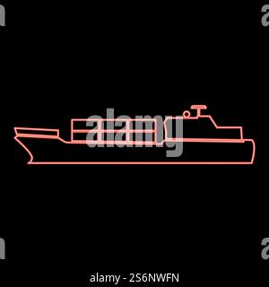 Neon merchant ship red color vector illustration flat style light image. Neon merchant ship red color vector illustration flat style image Stock Vector