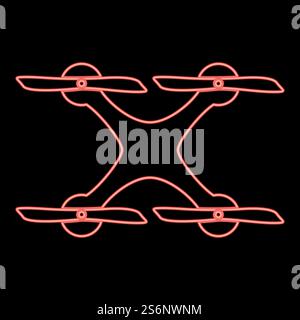 Neon drone icon black color in circle outline vector illustration red color vector illustration flat style light image. Neon drone icon black color in circle red color vector illustration flat style image Stock Vector