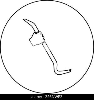 Crowbar in hand holding tool use Arm using Multifunctional utility bar icon in circle round black color vector illustration solid outline style simple image. Crowbar in hand holding tool use Arm using Multifunctional utility bar icon in circle round black color vector illustration solid outline style image Stock Vector