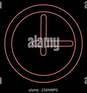 Neon clock red color vector illustration flat style light image. Neon clock red color vector illustration flat style image Stock Vector
